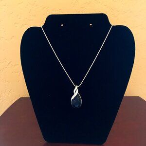 Ladies' Drop Necklace - Silver, Rhinestone, Black Glass Pendant
